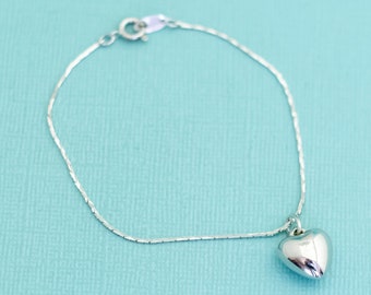 9 1/2、ヴィンテージ 繊細なハート リンク スターリング シルバー