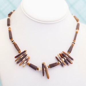 Vintage Tribal Brown Stick Boho Necklace 18 Inch - E35