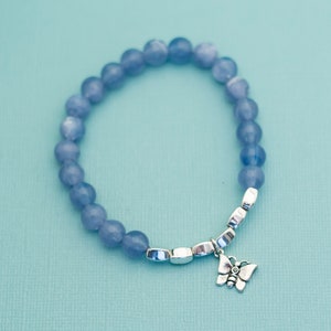 Vintage Light Blue Beaded Flexible Butterfly Bracelet E18