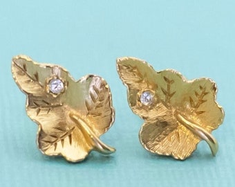 Vintage Art Nouveau Gold Tone Maple Leaf Elven Stud Earrings by Avon - E1