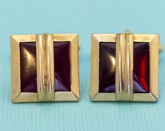 Vintage Twin Geometric Rectangles Gold Tone Cuff Links - E9