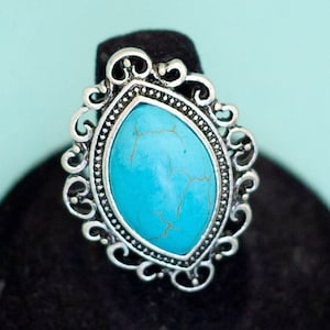 Vintage Bollywood Blue Adjustable Ring, Size 8 - E29