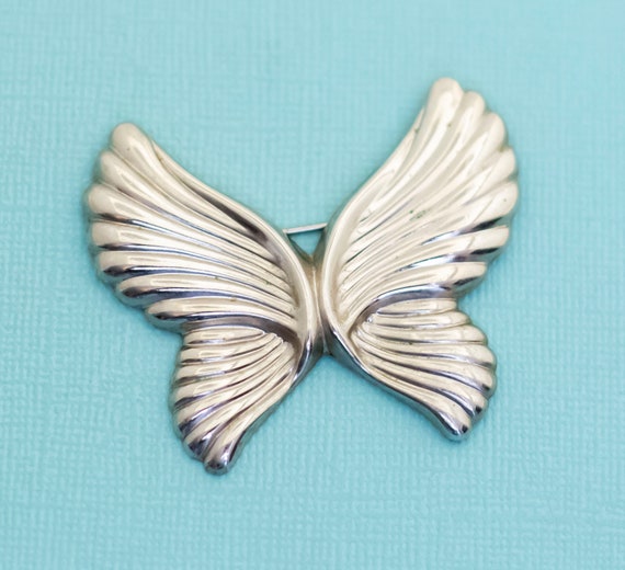 Vintage Silver Tone Angelic Wings Unique Brooch -… - image 1