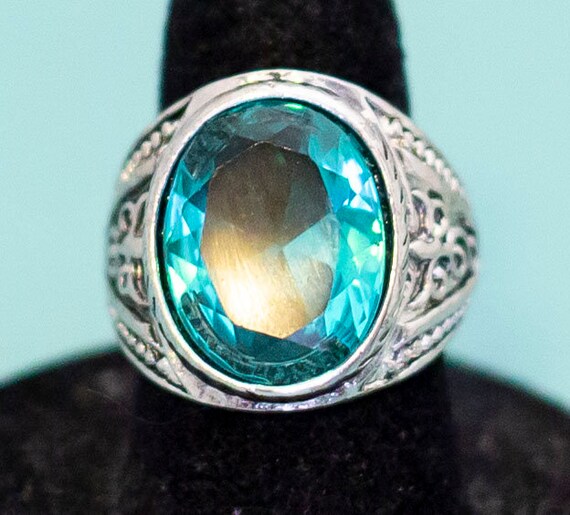 Vintage Blue Princess Silver Tone Ring, Size 6 - … - image 2