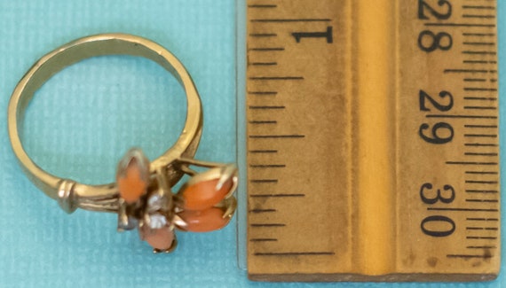 Size 7, Vintage Abstract Four Orange Beads Petal … - image 3
