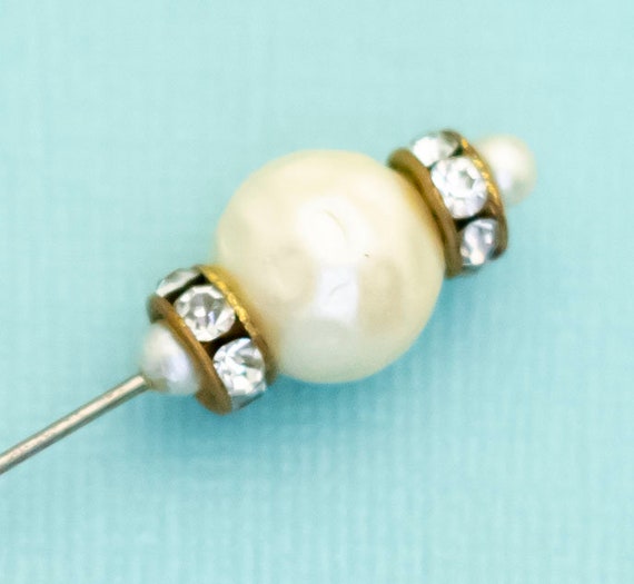 Vintage White Faux Pearl Silver Tone Stick Pin - … - image 2