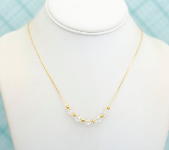 Vintage Feminine Crystal Chain Necklace - E4 - image 1