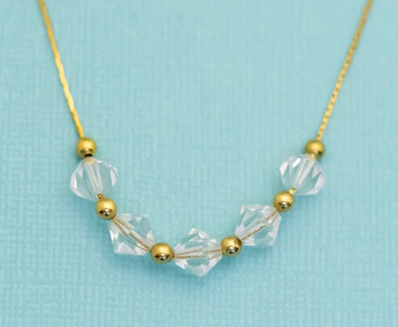 Vintage Feminine Crystal Chain Necklace - E4 - image 3