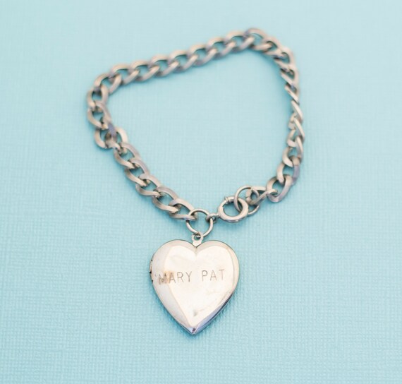 Mary Pat Name Heart Locket Bracelet 