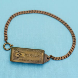 Vintage Bronze Tone Rectangular Chained Clip by French Silver Plate - E37