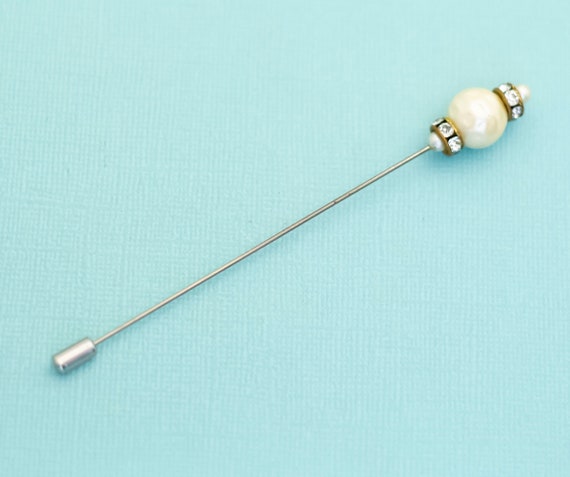 Vintage White Faux Pearl Silver Tone Stick Pin - … - image 1