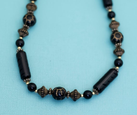 Vintage Black Gothic Beads Geometric Beaded Neckl… - image 1