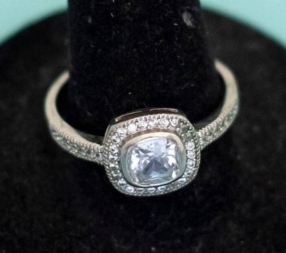 Vintage Art Deco Round Square Colorless Faux Diamond Silver