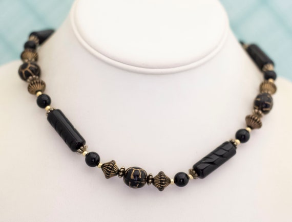 Vintage Black Gothic Beads Geometric Beaded Neckl… - image 2