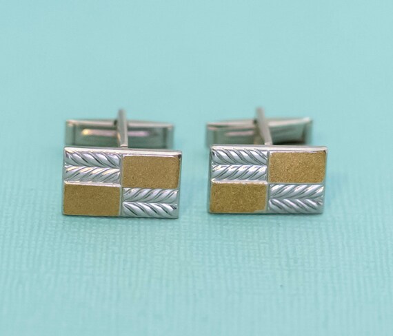Vintage Checkered Geometric Rectangle Silver Tone… - image 1