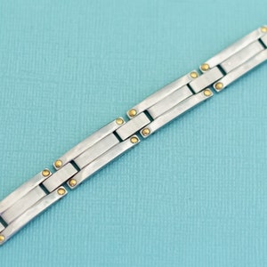 8 inch, Vintage Geometric Brick Links Silver Tone Bracelet - E41