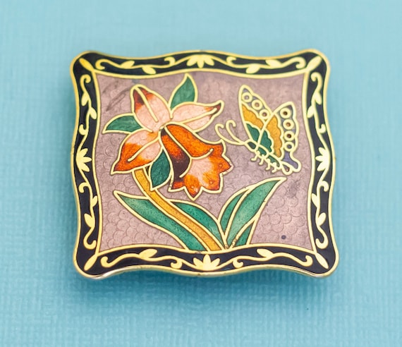 Vintage Art Nouveau Floral Garden Butterfly Clip … - image 1