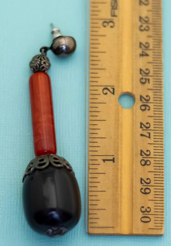 Vintage Bohemian Black Oval Faux Beads Dangle Ear… - image 2