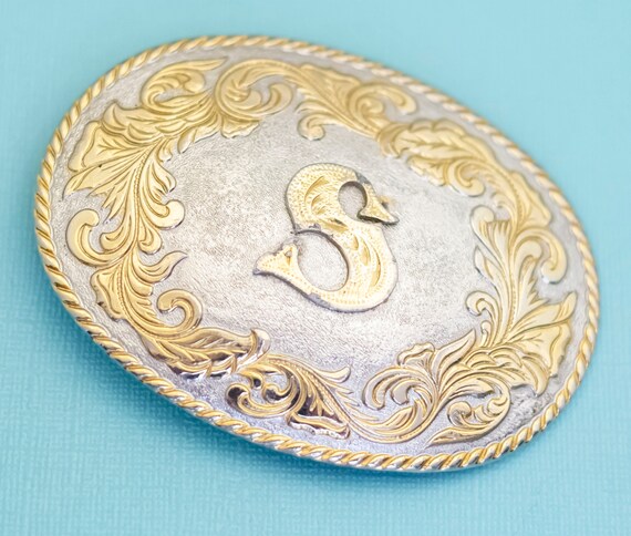 Vintage Oval Enamel Belt Buckle Gold & Cream Abstract Design s-l500.jpg main image 3