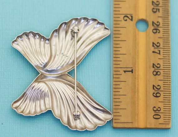 Vintage Silver Tone Angelic Wings Unique Brooch -… - image 2