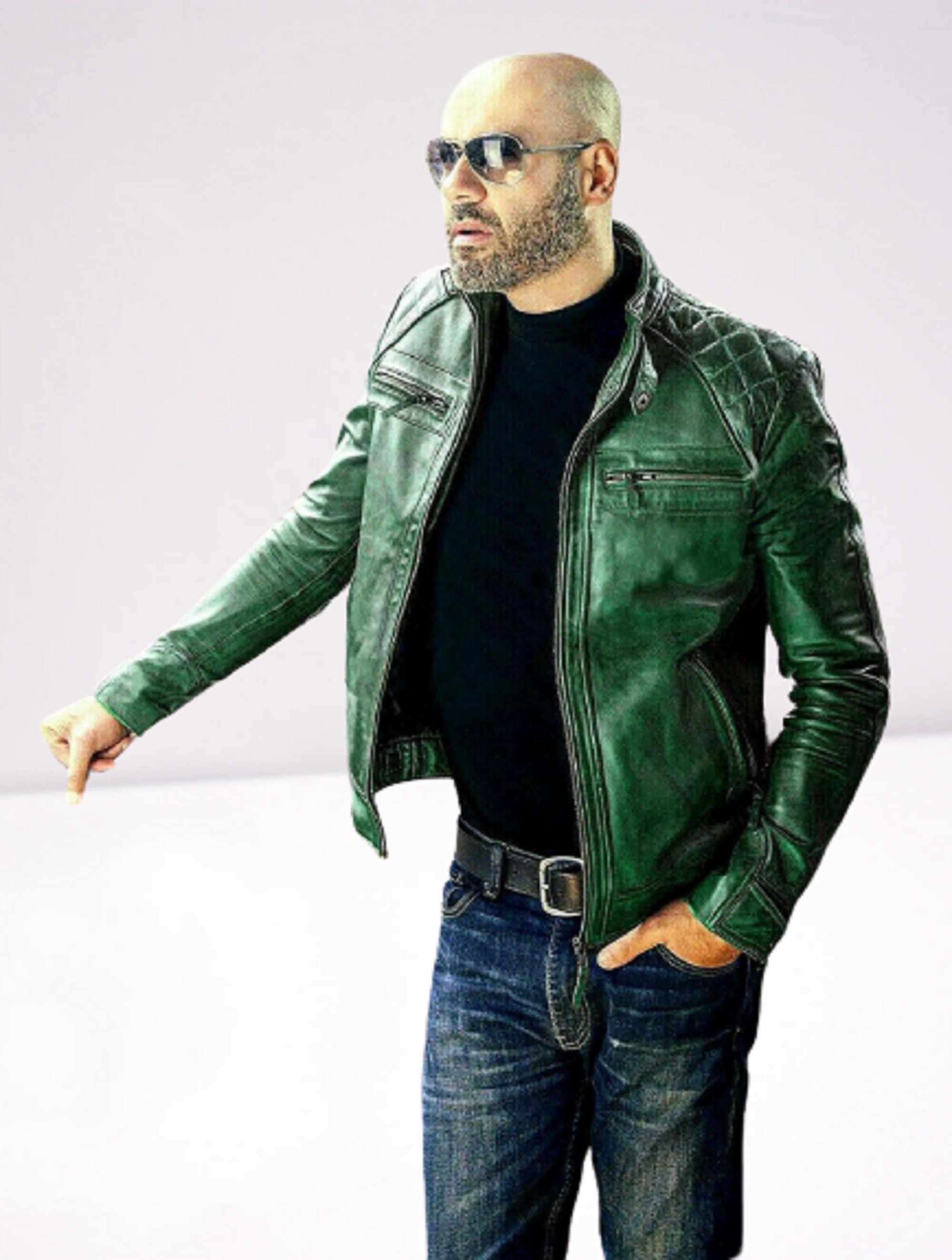 Mens Green Biker Jacket Real Motorcycle Leather Jacket Etsy