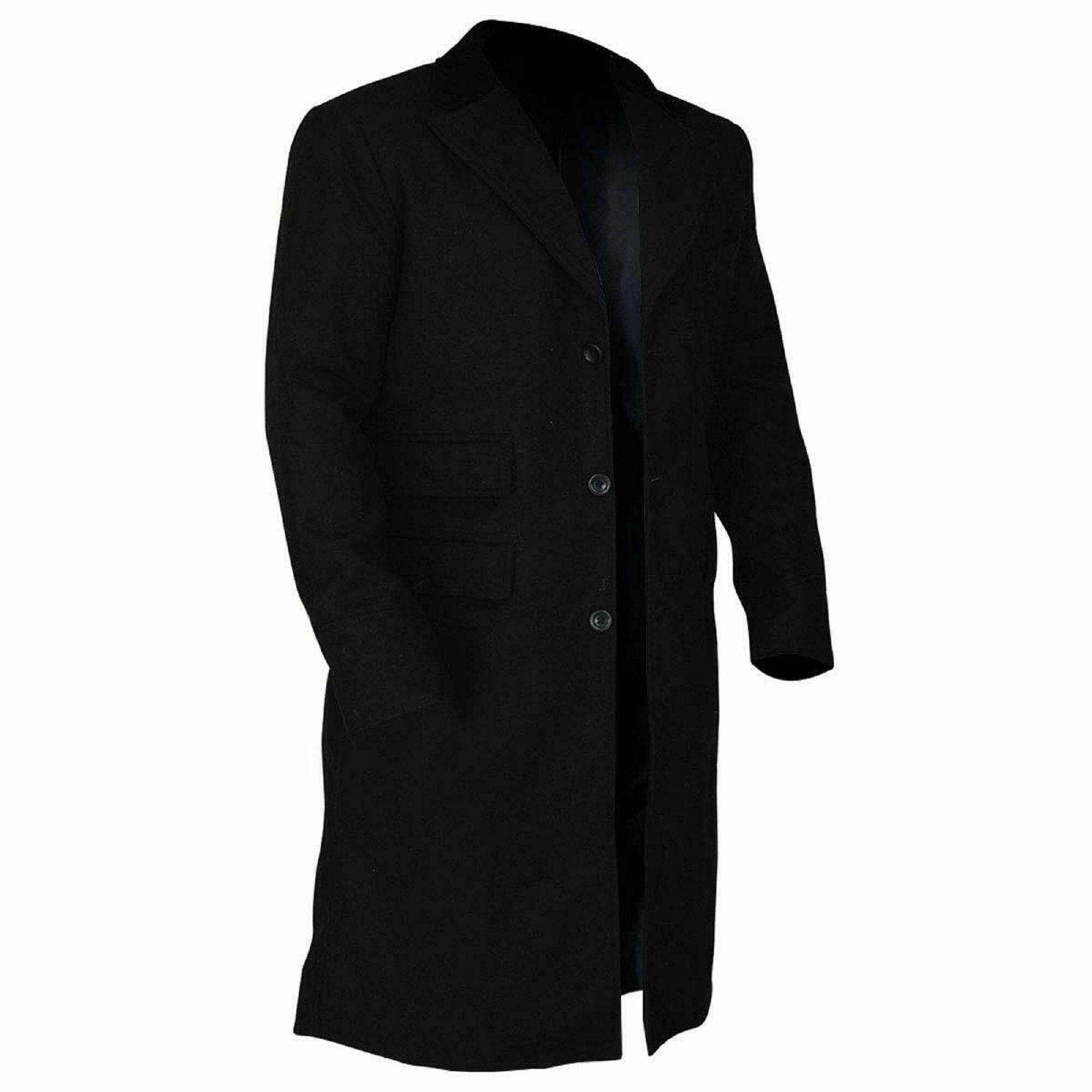 Mens Tweed Check Peaky Blinders Vintage Wool Long Overcoat Trench Coat Jacket 
