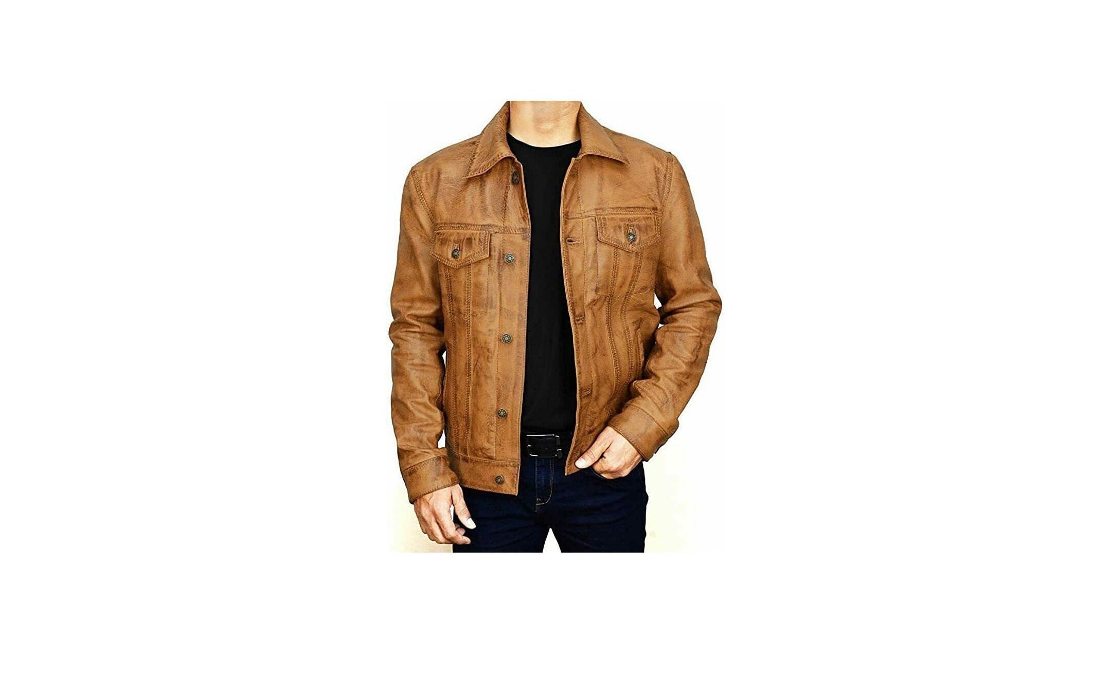 Men's Leather Jacket Trucker Jacket Fitted Jacket - Etsy