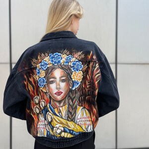 Handpainted denim jacket with art, Custom handmade jean jacket, Hand Painted oversized blazer, Streetwear ukraine folk art, casual clothes