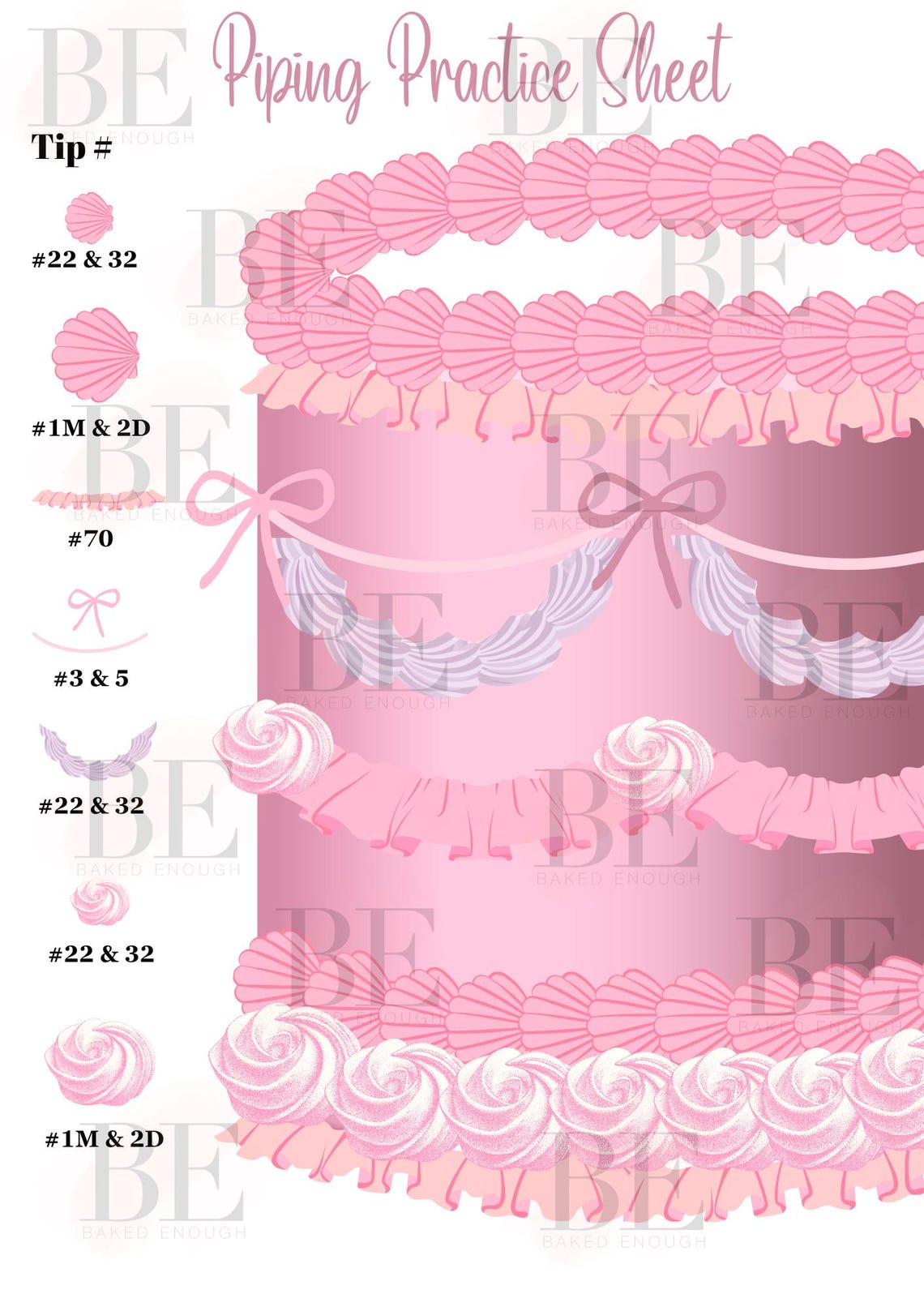 Buttercream Cake Piping Practice Sheet | Beginner Decorating Template ...