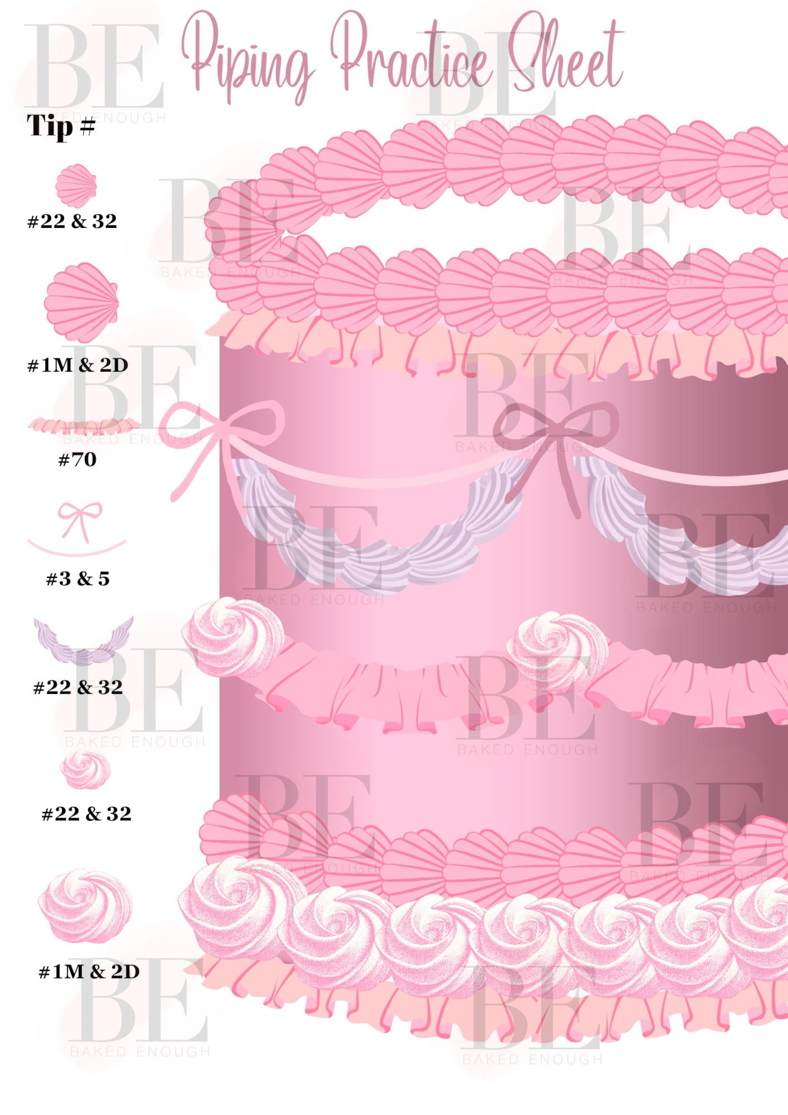 Buttercream Cake Piping Practice Sheet Beginner Decorating Template