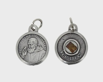 Real Padre Pio Relic Medal – Silver Catholic Pendant, Italy Made, Devotional Gift