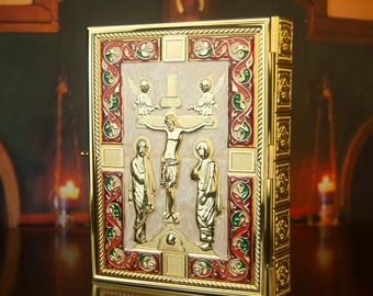 Eastern Orthodox Holy Scriptures Gospel Book Cover For Church With High Quality Handmade And Gold Plating Red Bible cover Bible cover