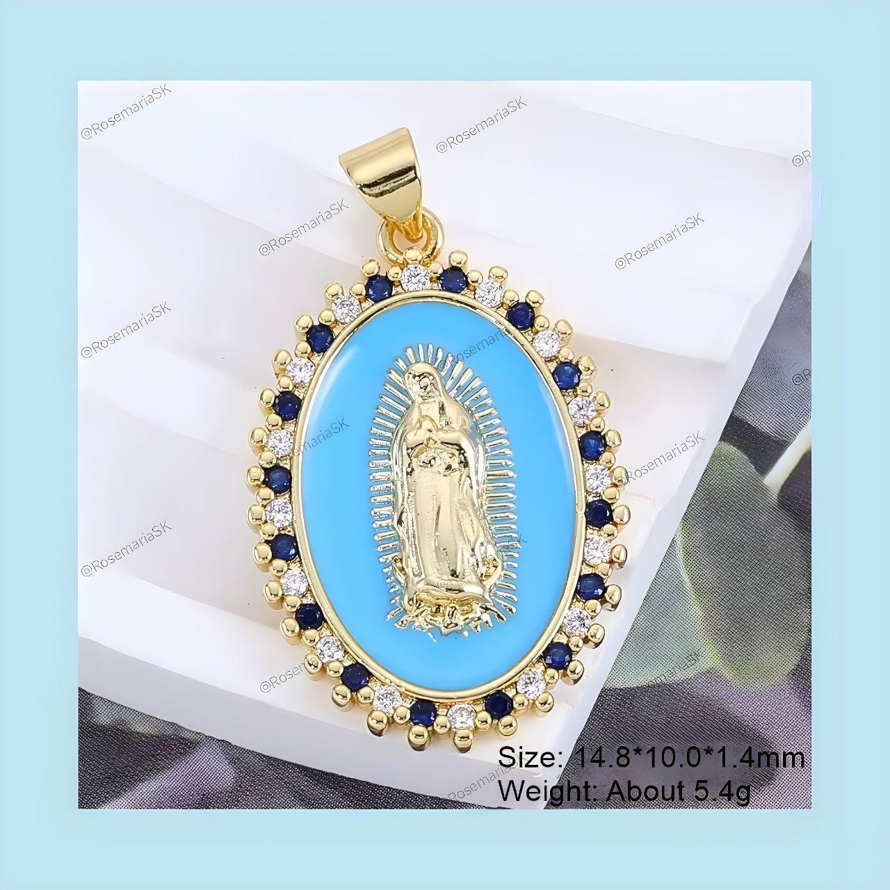 Gold Blue Virgin Mary medal