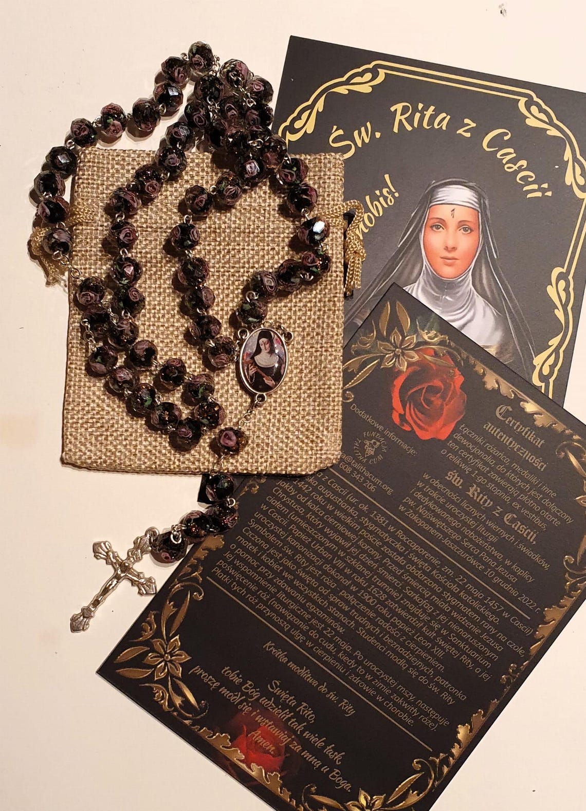 Real Saint Rita Relic Rosary – Murano Glass Beads With Roses, Catholic ...