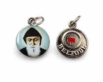 Authentique médaille de Saint Charbel avec relique - Pendentif catholique béni du Liban