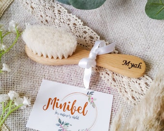 Cute Custom Personalised Engraved Wooden Super Soft Baby Hair Brush Natural