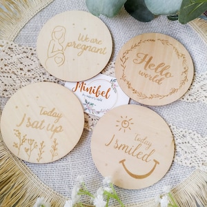Beautiful Engraved Wooden Pregnancy and Special Moments Discs