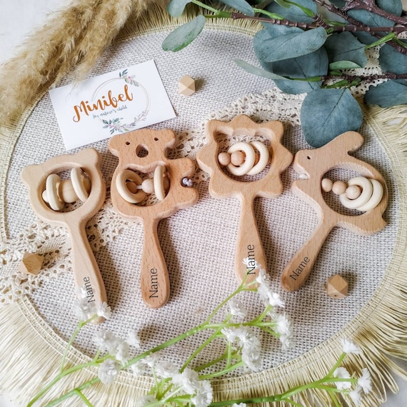 Baby Wooden Rattle, Personalised Baby Gift, Baby Rattle, Baby