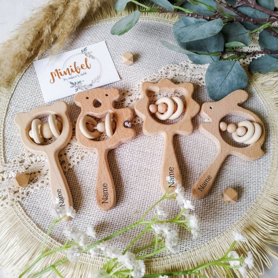 Baby Wooden Rattle, Personalised Baby Gift, Baby Rattle, Baby