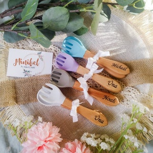 Gepersonaliseerde bamboe babybestek vork en lepel