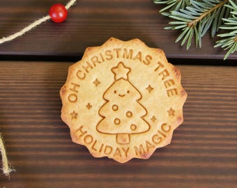 Personalized Custom & Christmas Tree Cookie Stamp Embosser | Holiday Baking Tool