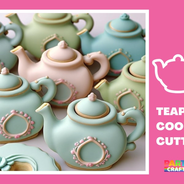 Teapot Cookie Cutter Multi-Size | Tea Party cookie cutter | Tea for Two Birthday Cookie Cutter 3D