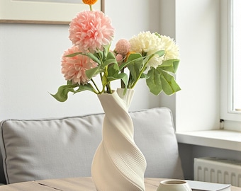 Twisted Sculptural 3D Printed Vase – Modern Minimalist Ripple Vase | Abstract Home Decor | Contemporary Shelf & Table Centerpiece