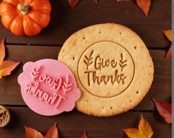 Give Thanks Thanksgiving Fall Fondant Icing Embosser Stamp for Cookies, Biscuits & Cakes