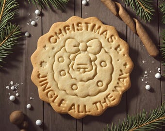 Christmas Wreath Bell Cookie Stamp | Jingle All The Way Fondant Embosser | Xmas Baking Tool for Holiday Treats