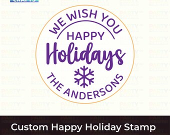 Personalized Custom Happy Holiday Cookie Stamp With Your Family Name Fondant Embosser Cupcake Topper Biscuit Cutter