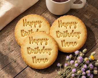 Sello de galleta de feliz cumpleaños personalizado con nombre personalizado