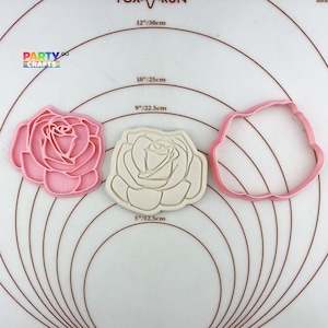 Rose Head Cookie Cutter | Rose Head Fondant Embosser | Rose Head Embosser Stamp | Cake Cookie Biscuit Stamp