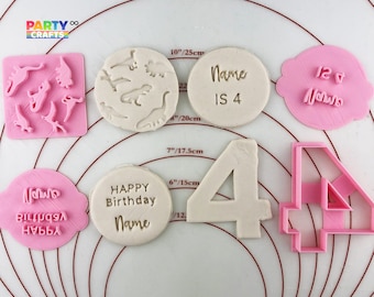Cookies de cumpleaños personalizadas Fondant Embosser Stamp Set / Cortador de números de cumpleaños personalizado / Nombre personalizado, número de cookie de relieve Stamp Fondant