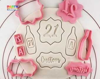 Número y nombre personalizados de Feliz cumpleaños Cookies Cortador y conjunto de sellos / Nombre personalizado, número de galleta de gofrado Sello Fondant